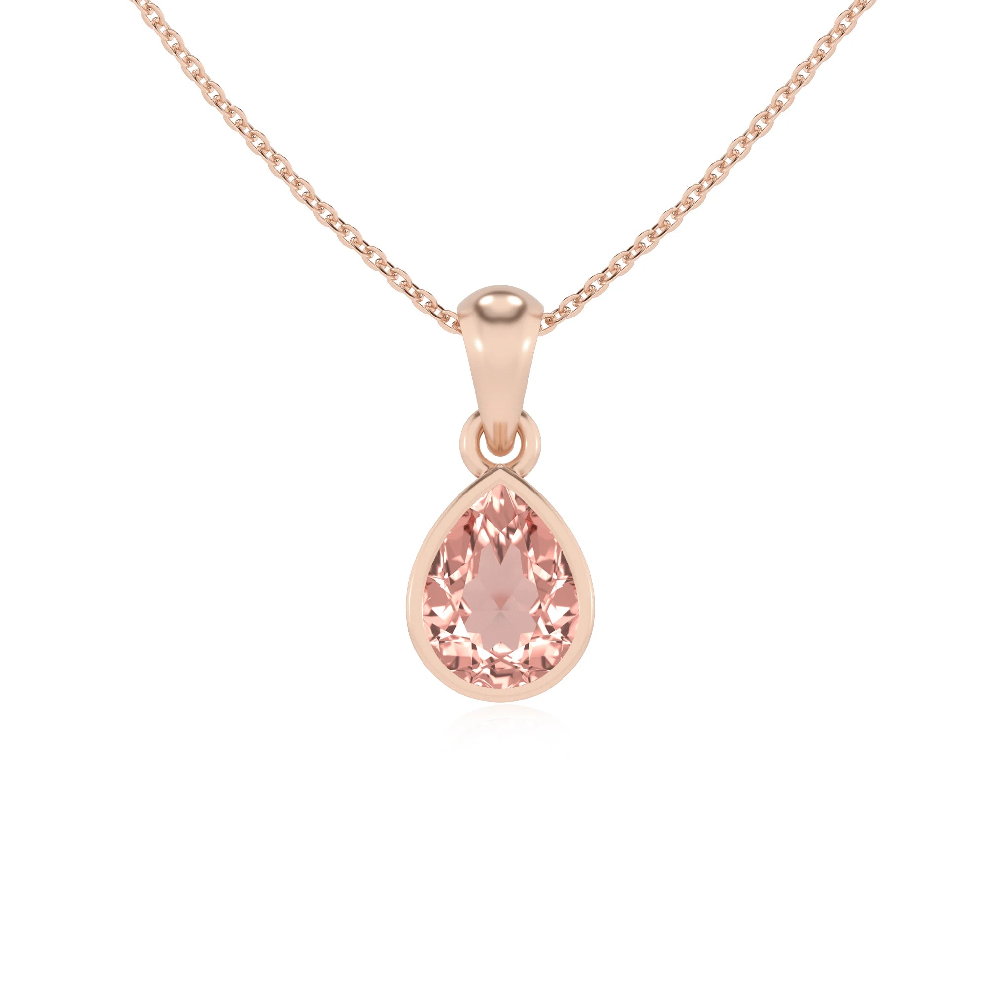 lab grown morganite pear solitaire necklaces in rose gold