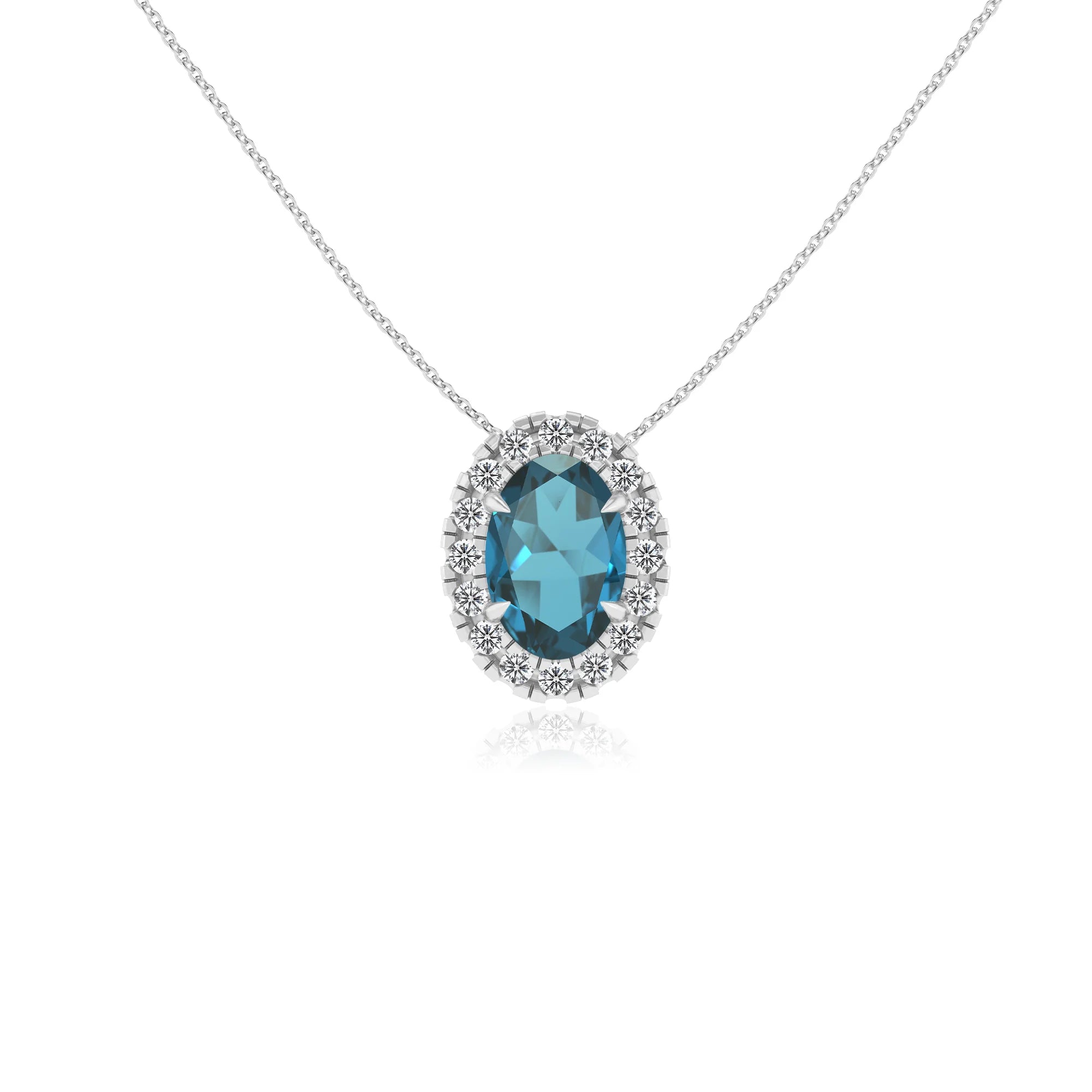 natural london blue topaz oval solitaire necklaces in white gold