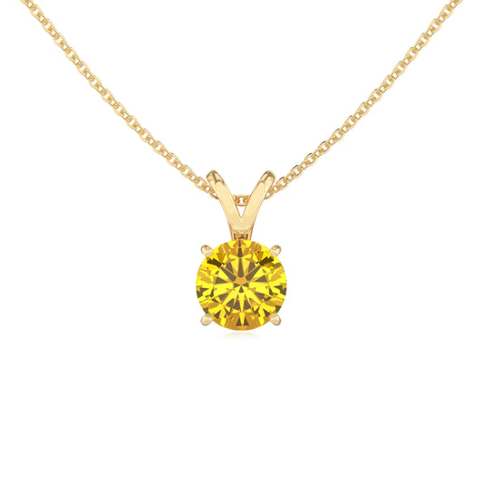 lab grown yellow-sapphire round solitaire v-bale necklaces in yellow gold