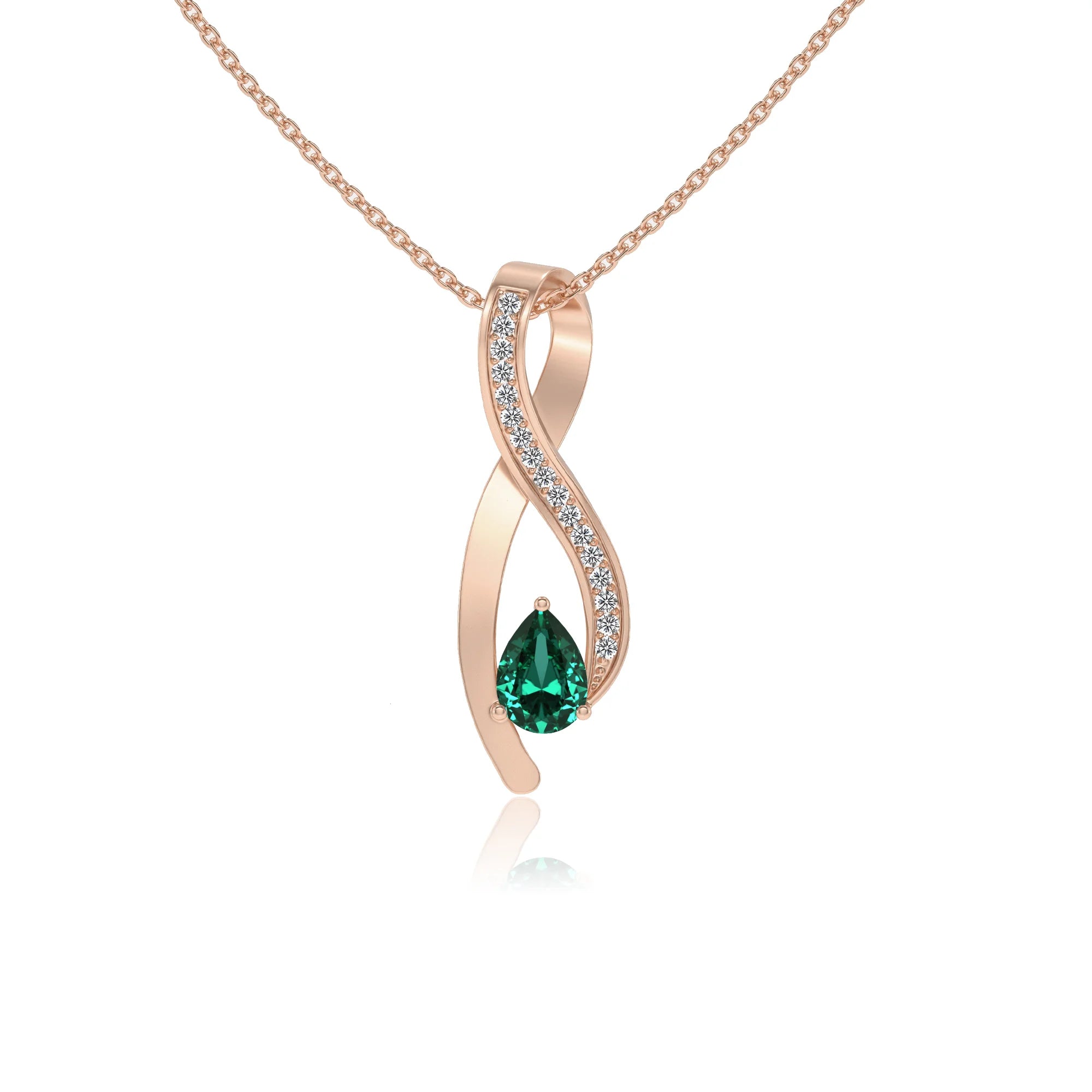 lab grown emerald pear solitaire necklaces in rose gold