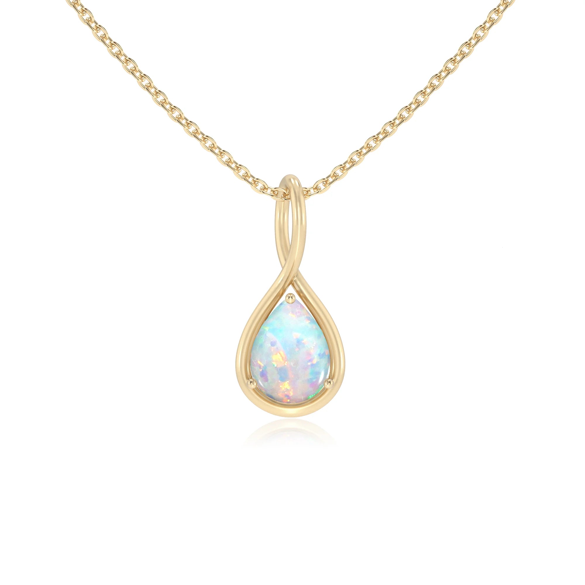 lab grown opal pear solitaire necklaces in yellow gold