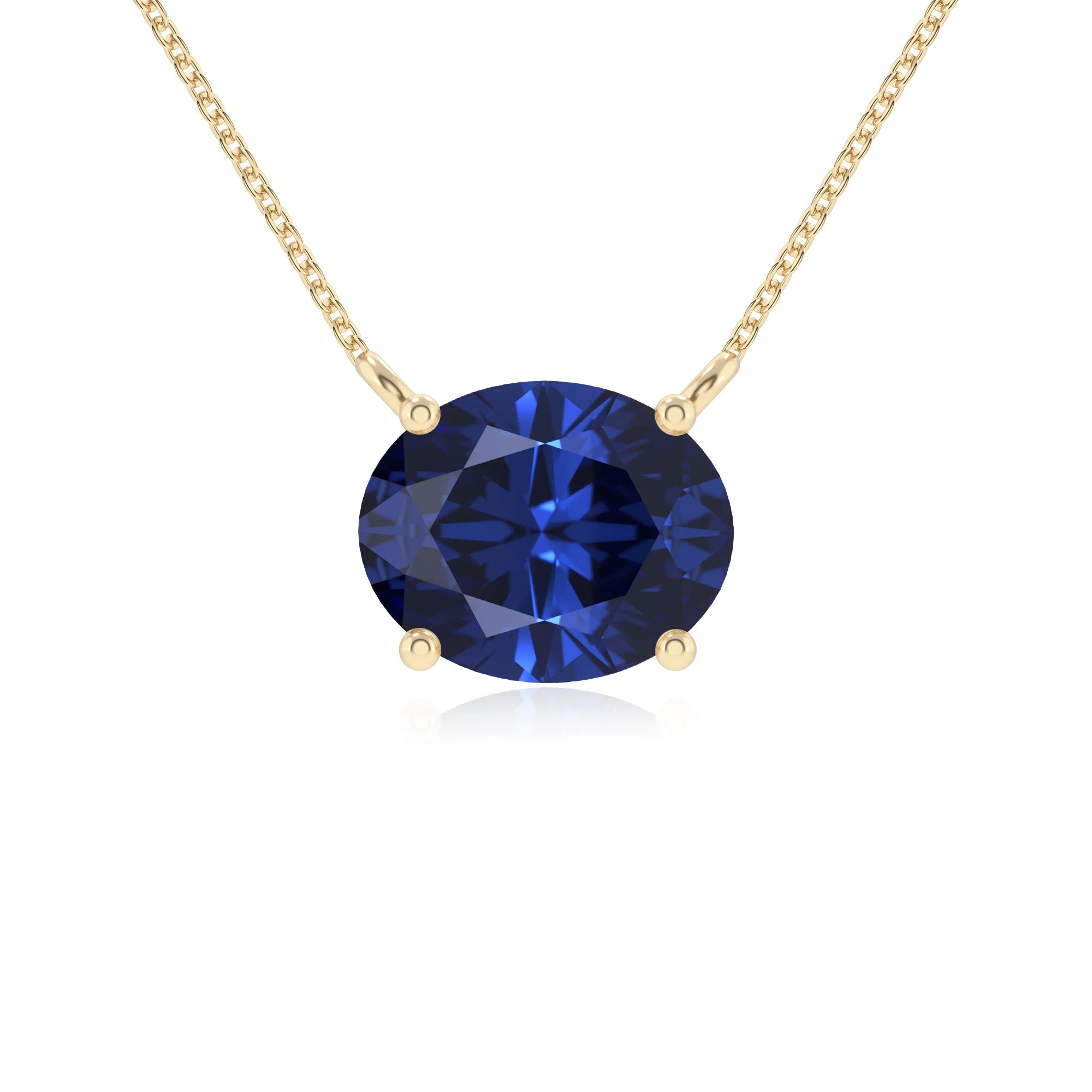 lab grown blue-sapphire oval solitaire necklaces in yellow gold