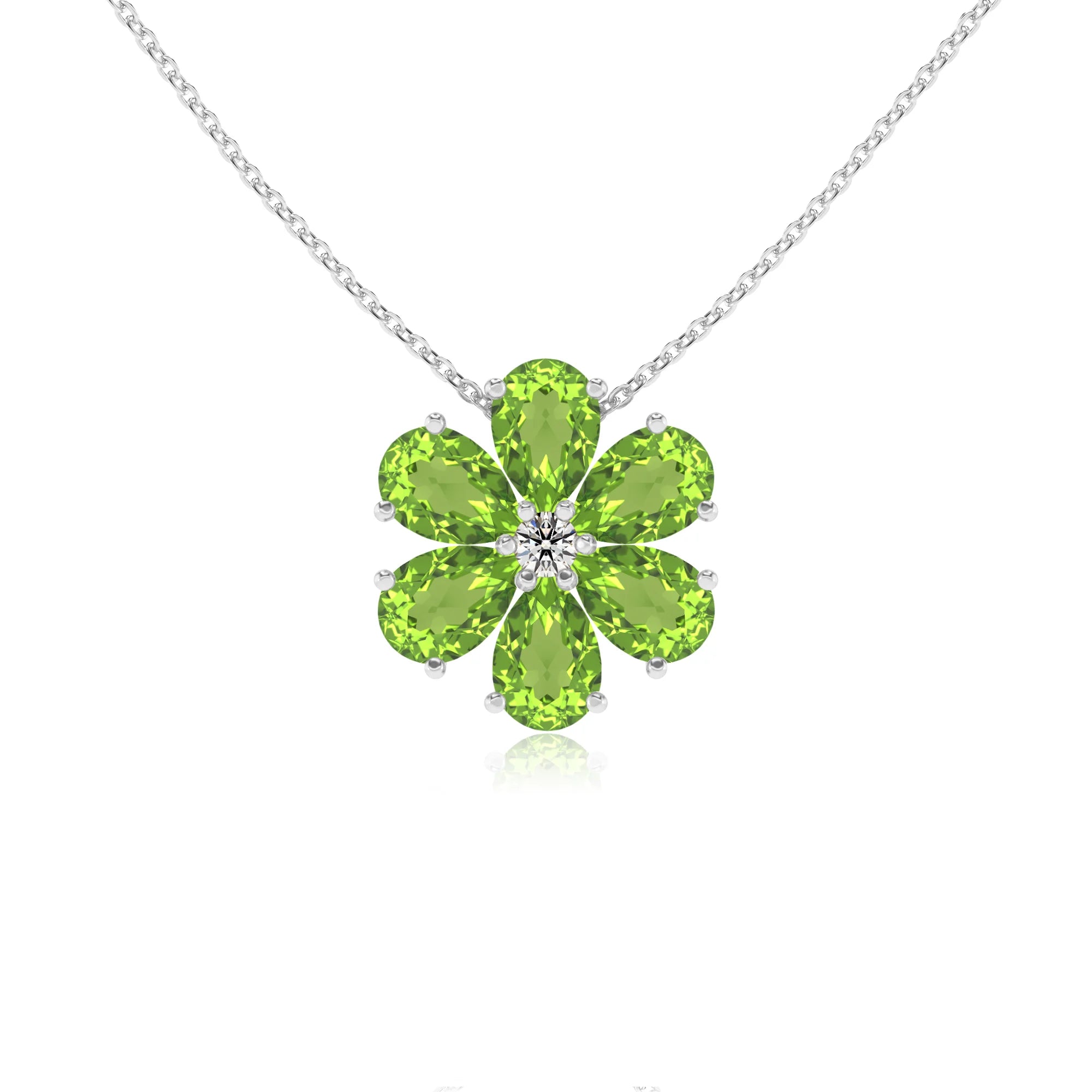natural peridot pear solitaire necklaces in white gold