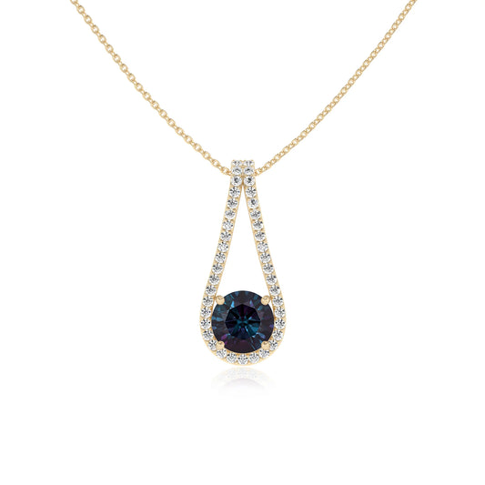 lab grown alexandrite round solitaire v-bale necklaces in yellow gold