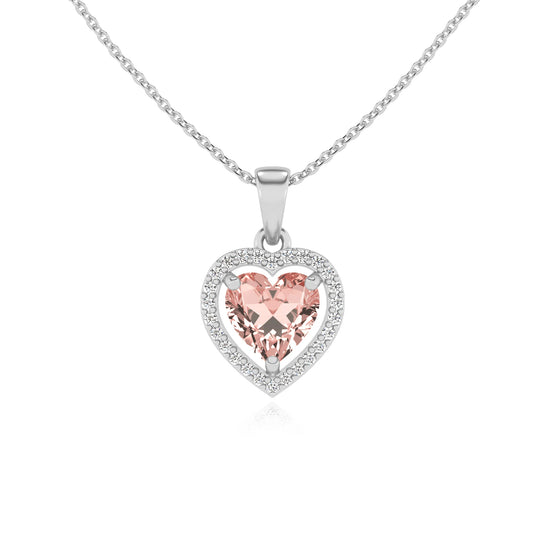 lab grown morganite heart solitaire necklaces in white gold
