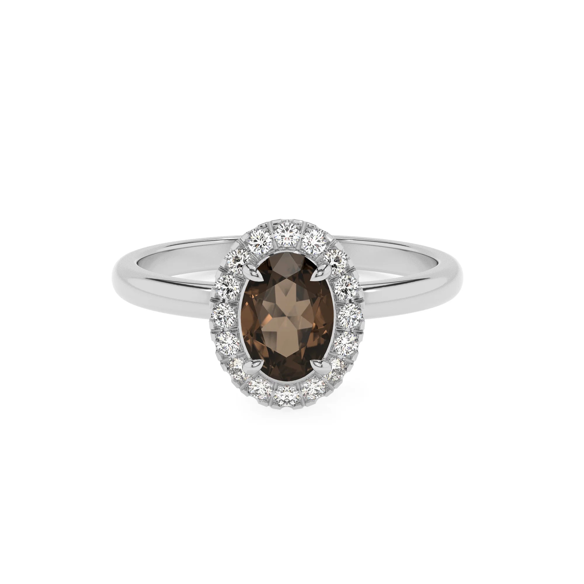 natural smoky-quartz oval solitaire rings in white gold