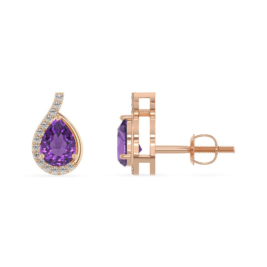 lab grown amethyst pear stud earrings in rose gold