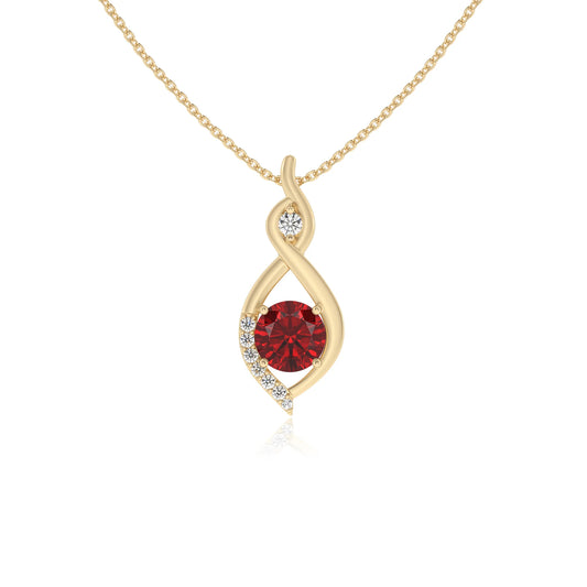lab grown ruby round solitaire necklaces in yellow gold