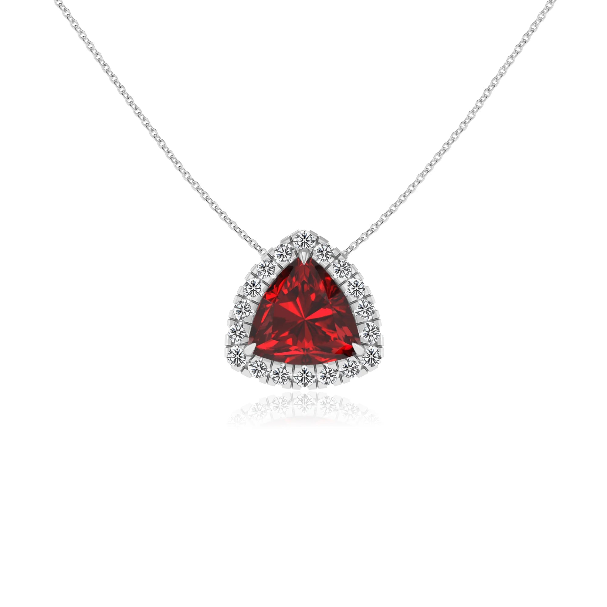 lab grown ruby trillion solitaire necklaces in platinum
