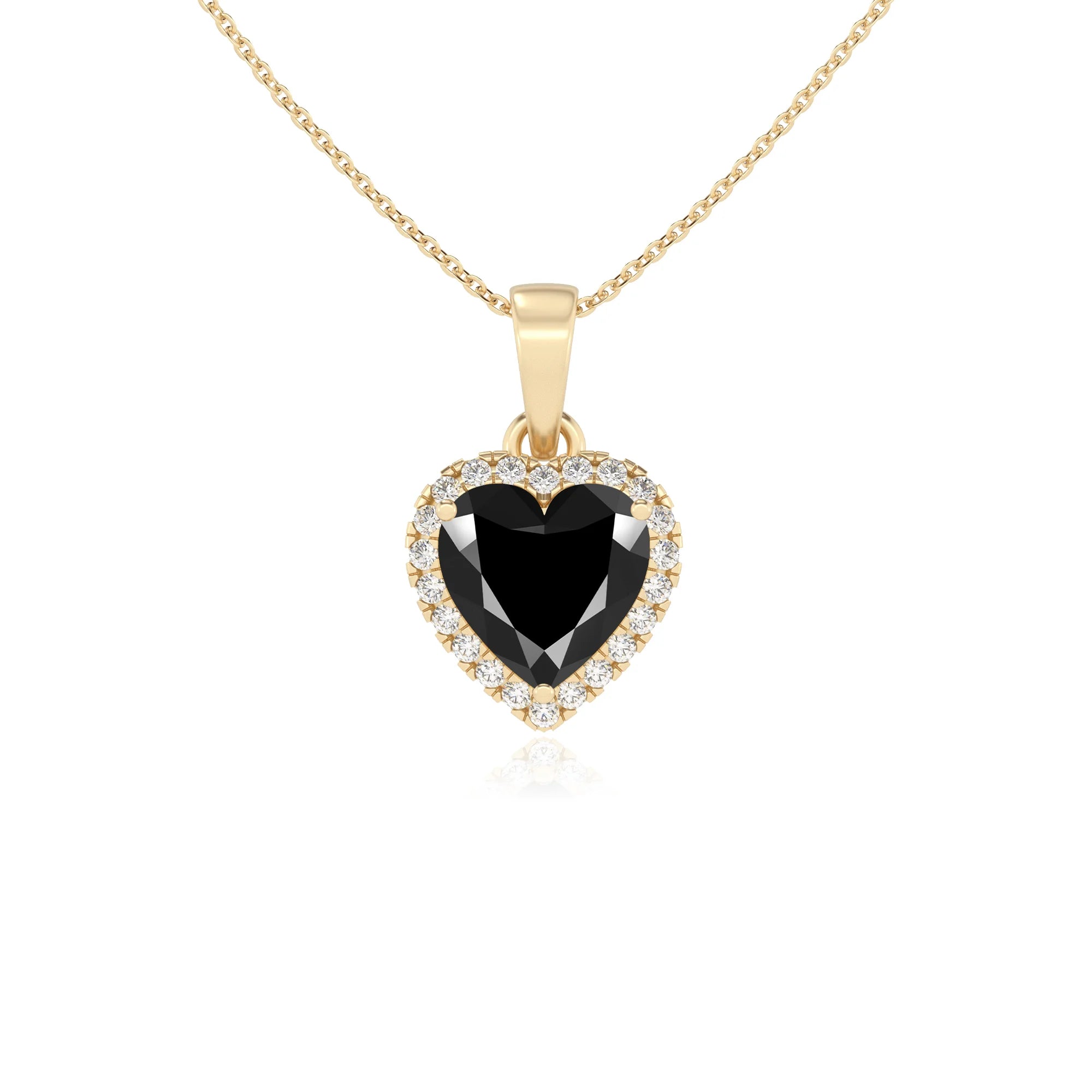 natural black-onyx heart solitaire necklaces in yellow gold
