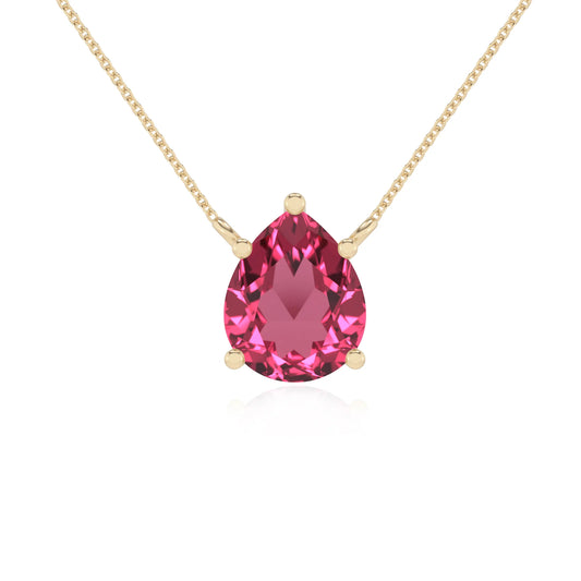 lab grown pink-tourmaline pear solitaire necklaces in yellow gold