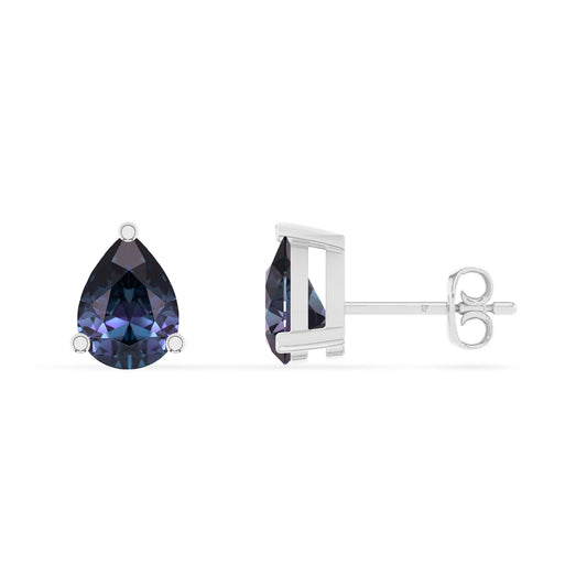 lab grown alexandrite pear stud earrings in sterling silver