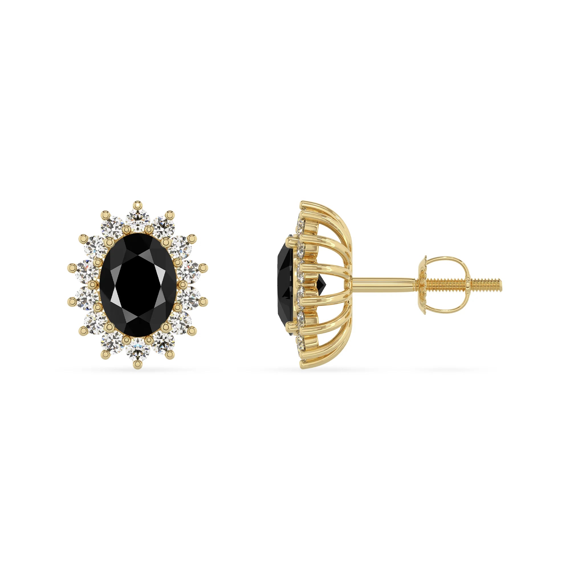 natural black onyx oval stud earrings in yellow gold