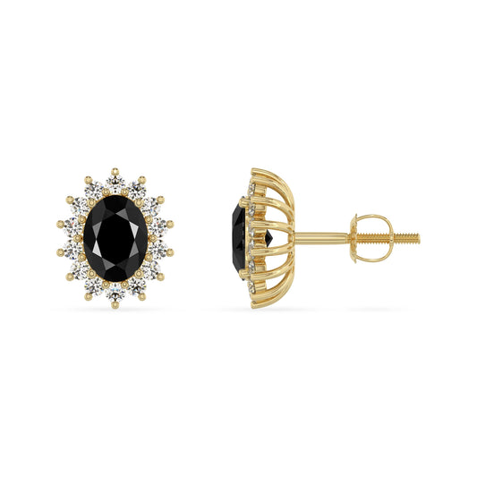 natural black onyx oval stud earrings in yellow gold