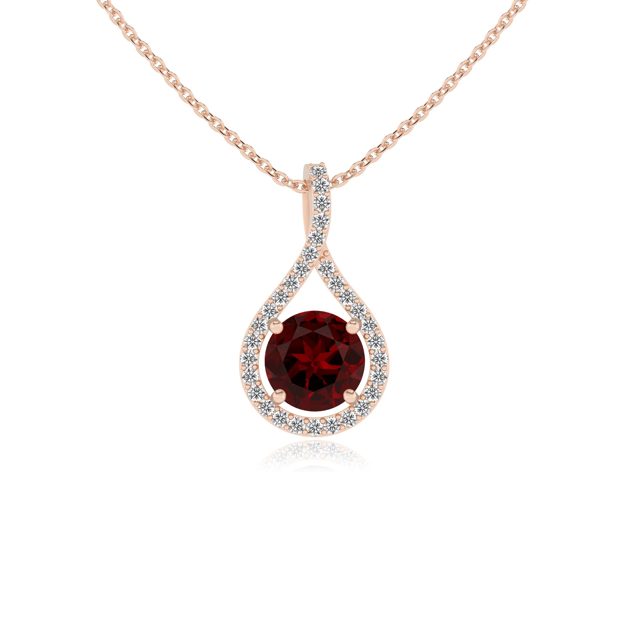 natural garnet round solitaire necklaces in rose gold