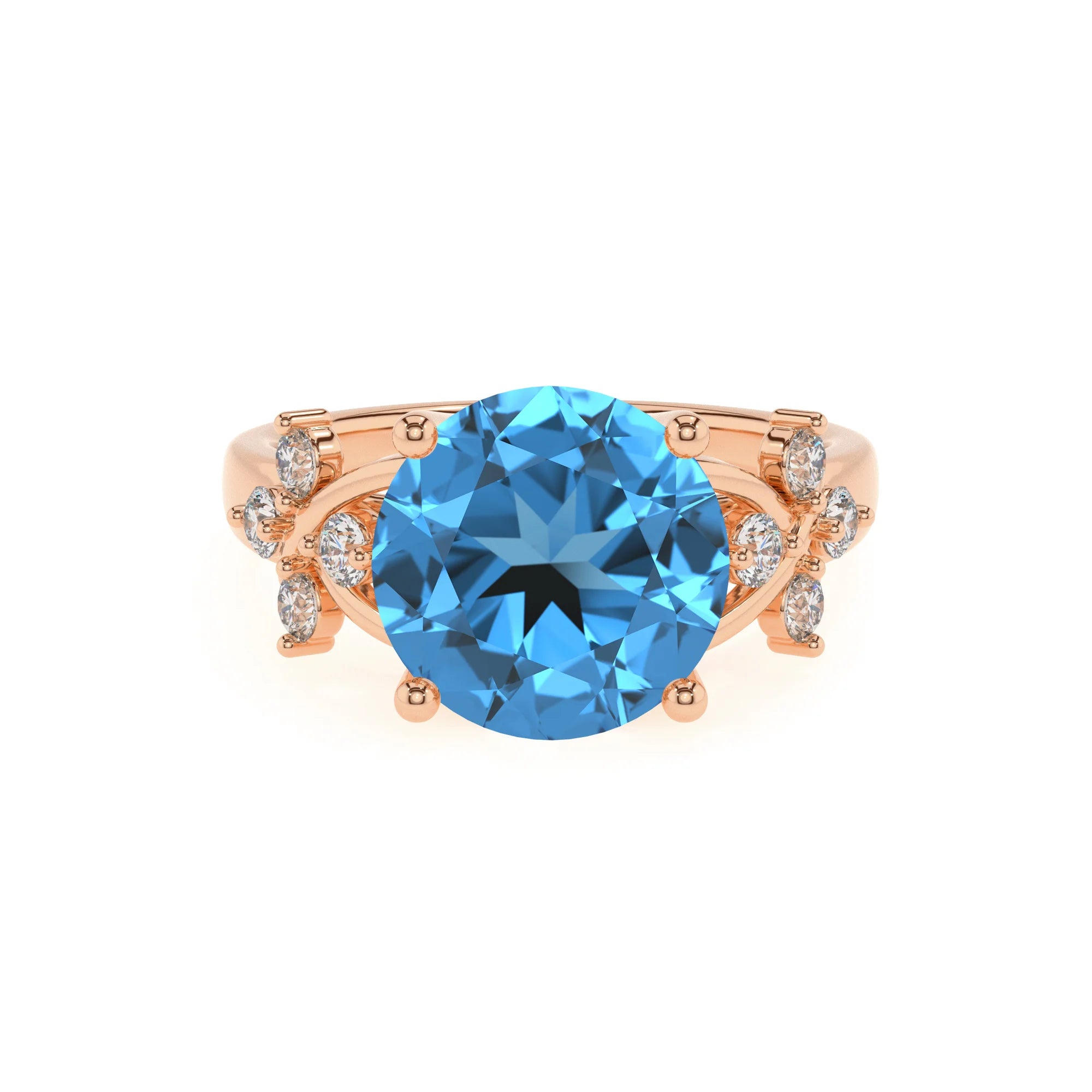 natural swiss-blue-topaz round solitaire rings in rose gold