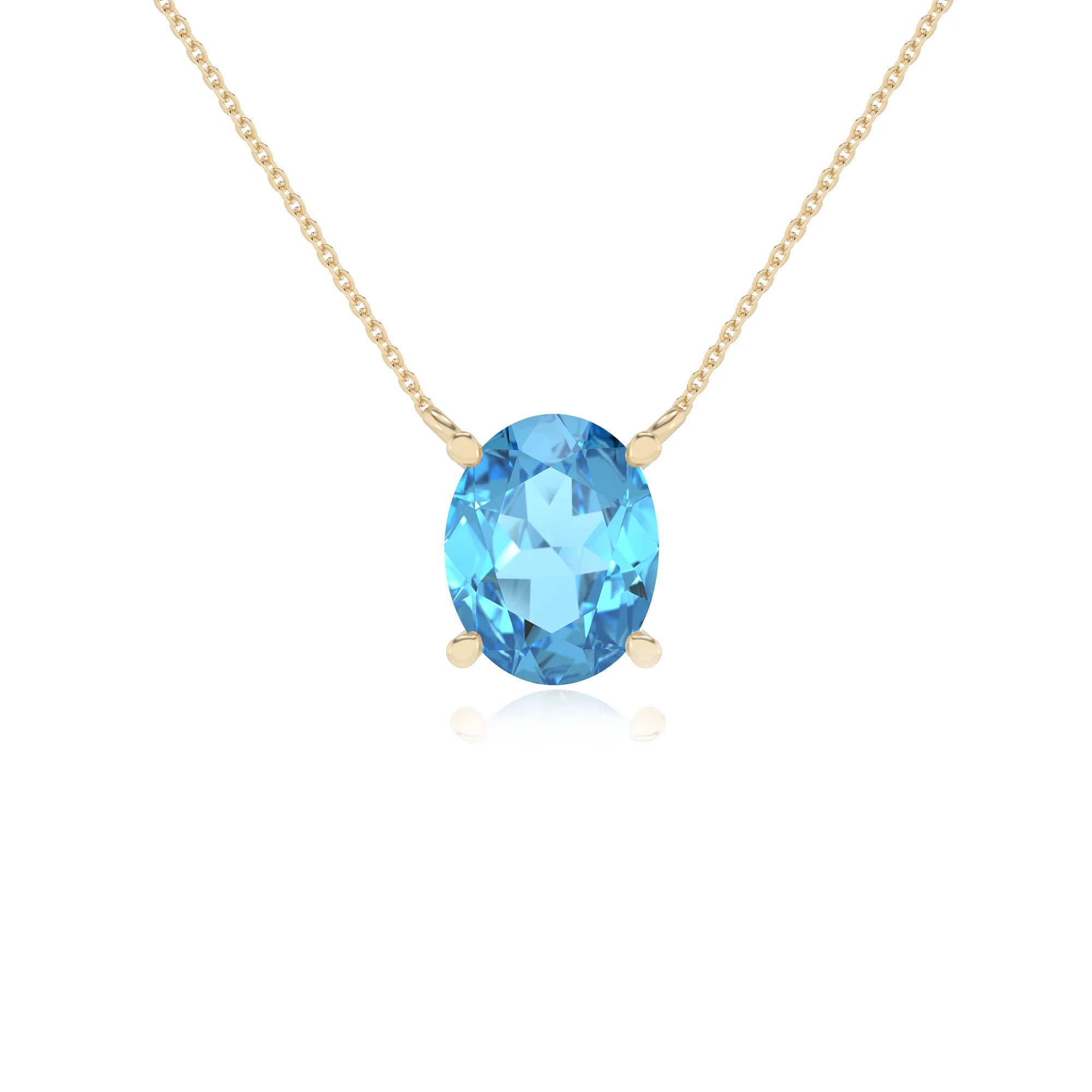 natural swiss-blue-topaz oval solitaire necklaces in yellow gold