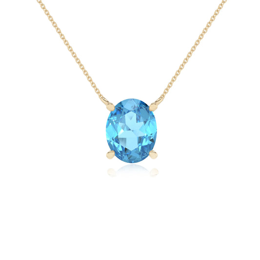 natural swiss-blue-topaz oval solitaire necklaces in yellow gold