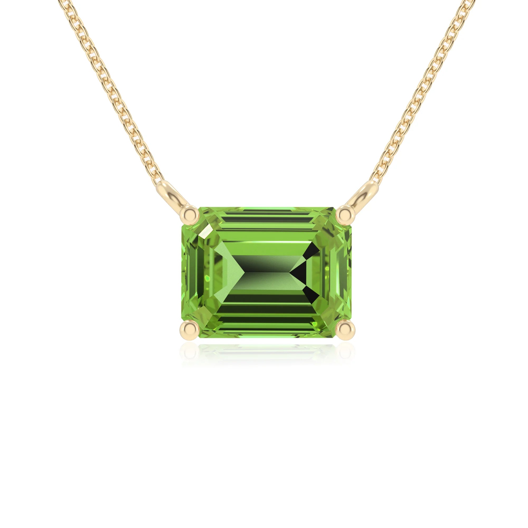 natural peridot emerald cut solitaire necklaces in yellow gold