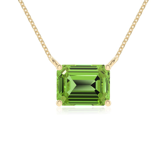 natural peridot emerald cut solitaire necklaces in yellow gold