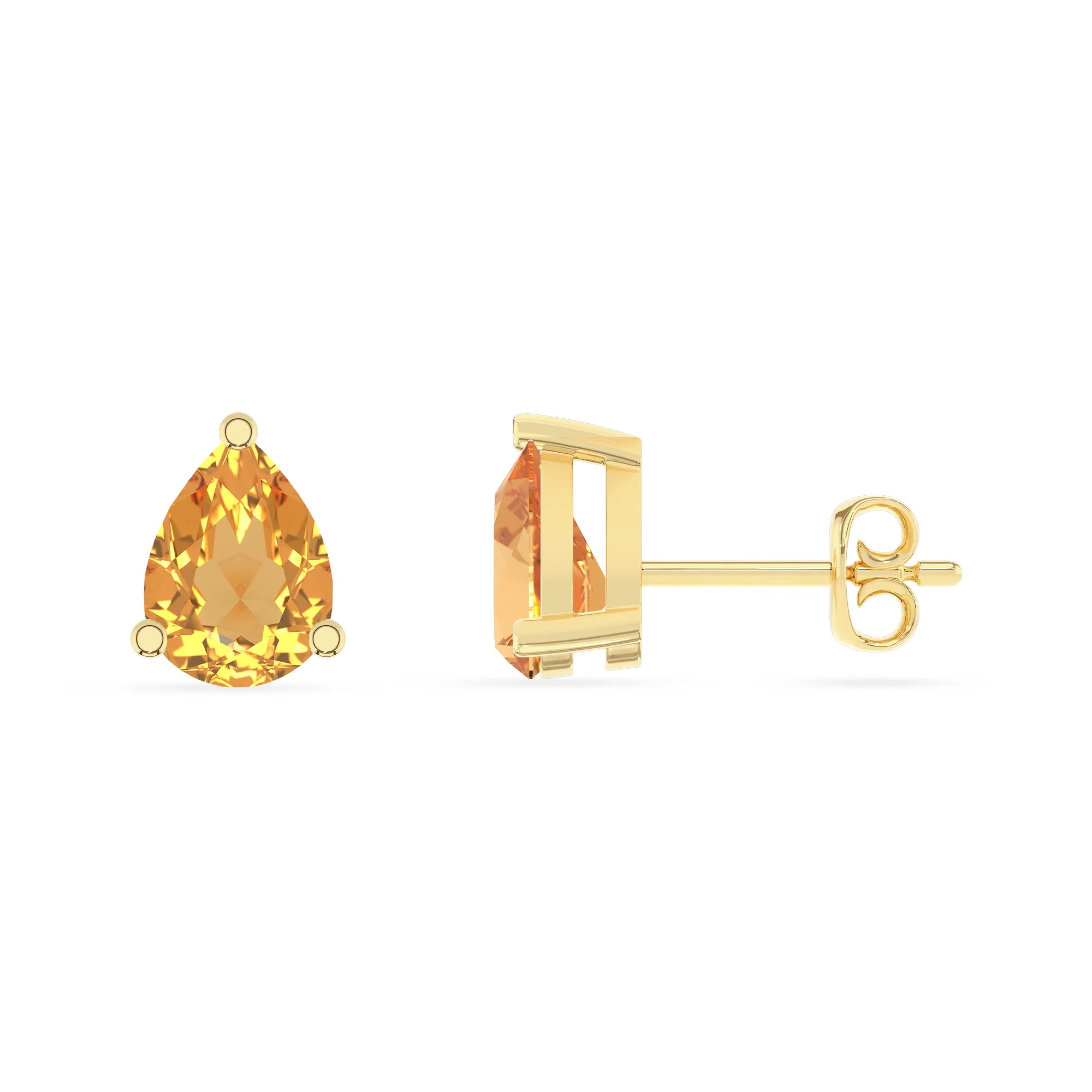 lab grown citrine pear stud earrings in yellow gold