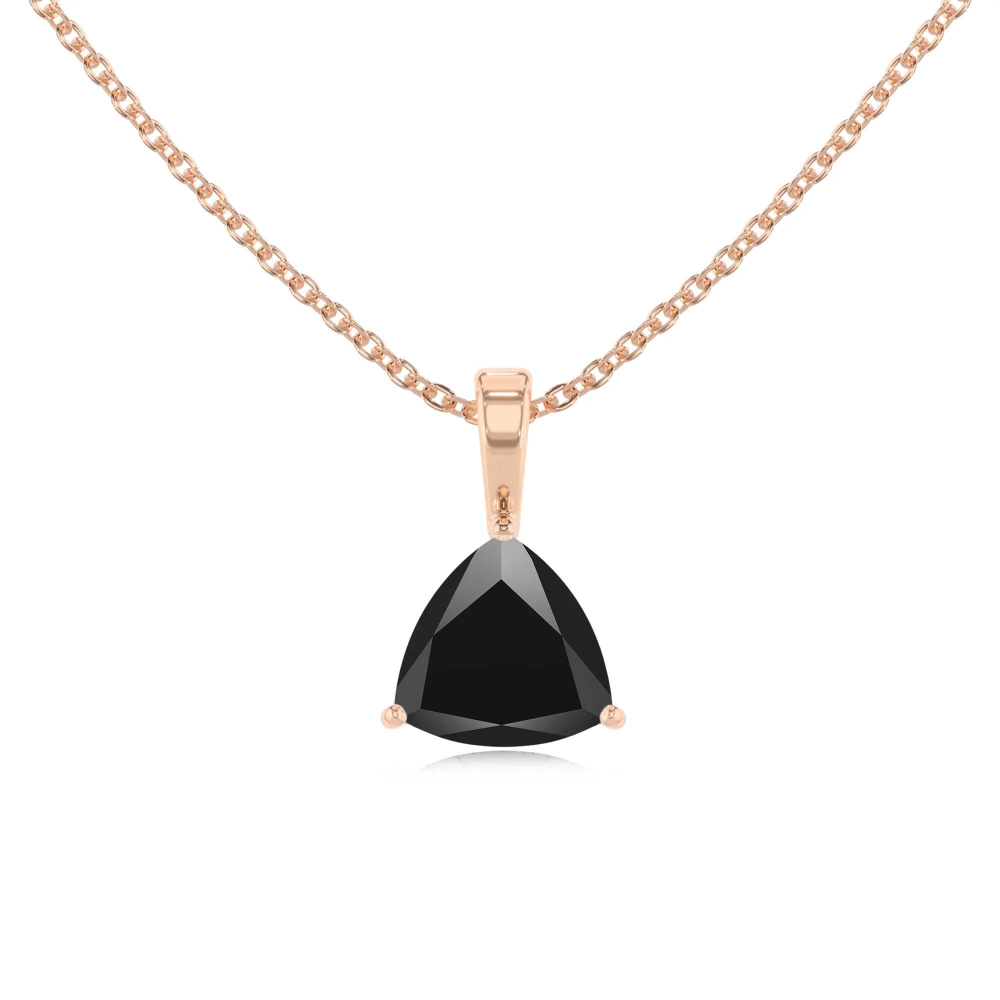 natural black-onyx trillion solitaire necklaces in rose gold