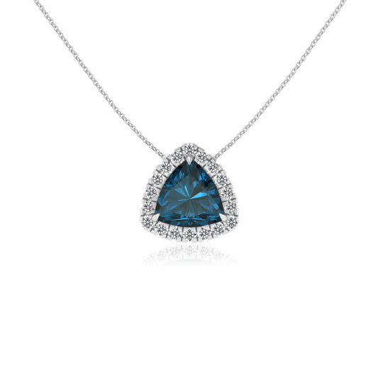 natural london blue topaz trillion solitaire necklaces in platinum
