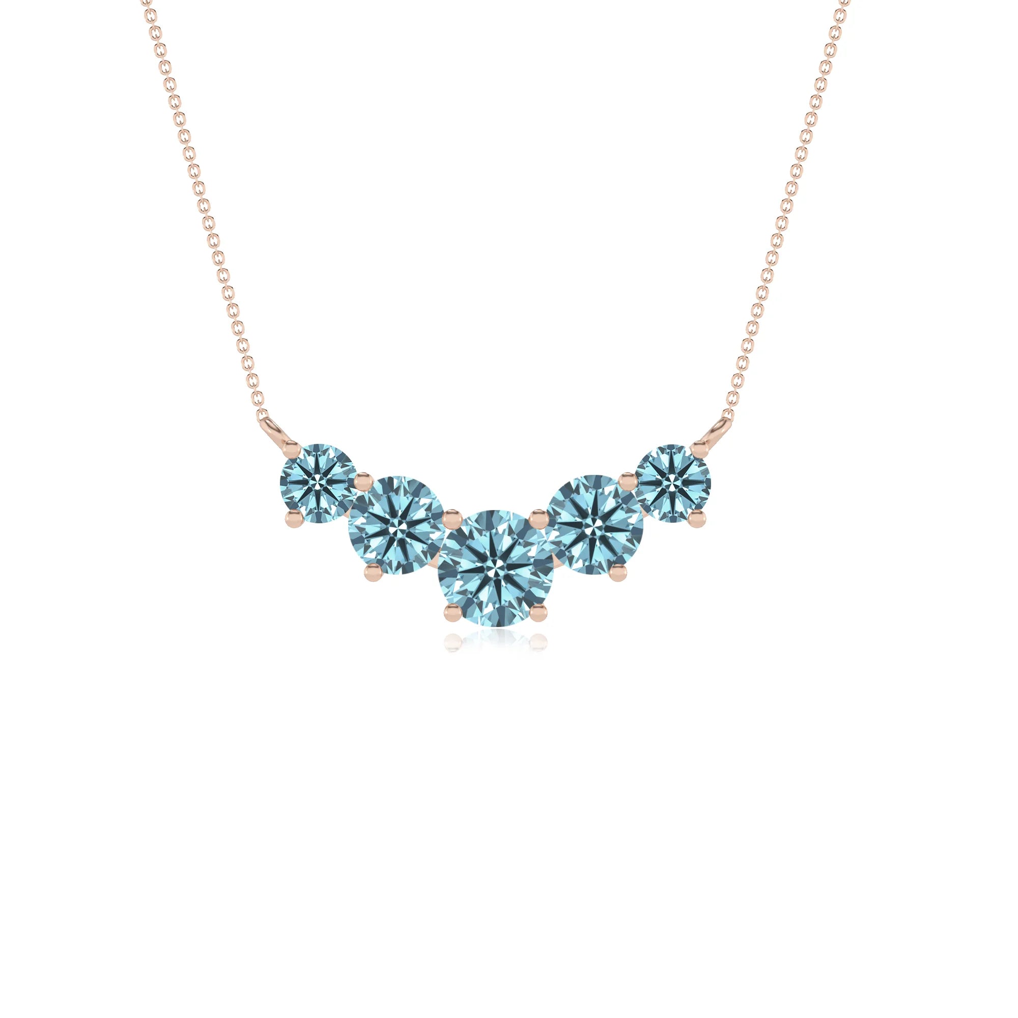 lab grown aquamarine round bar necklaces in rose gold