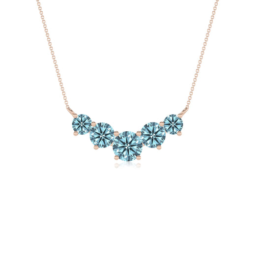 lab grown aquamarine round bar necklaces in rose gold