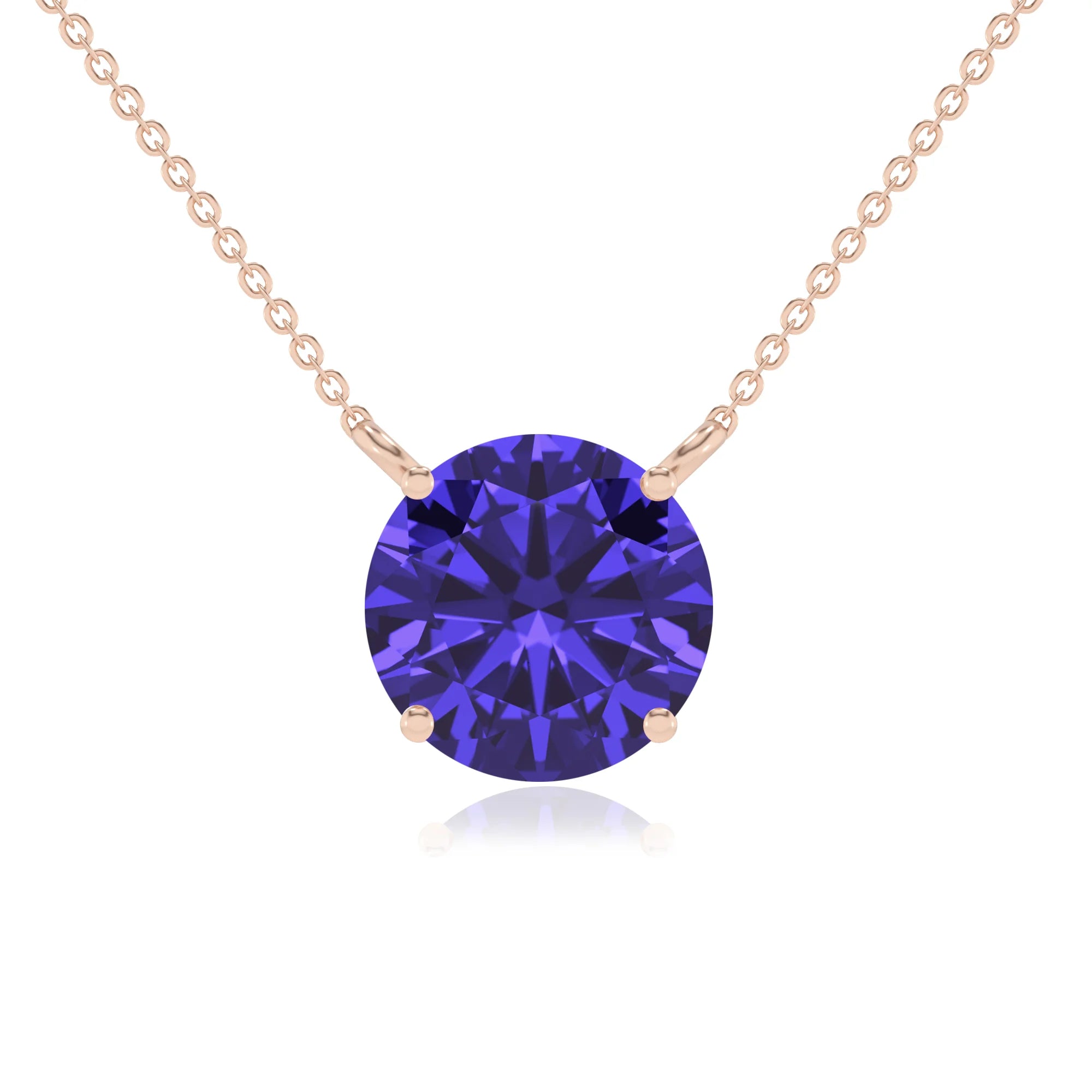 lab grown tanzanite round solitaire necklaces in rose gold