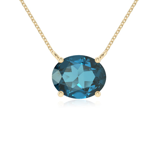 natural london-blue-topaz oval solitaire necklaces in yellow gold