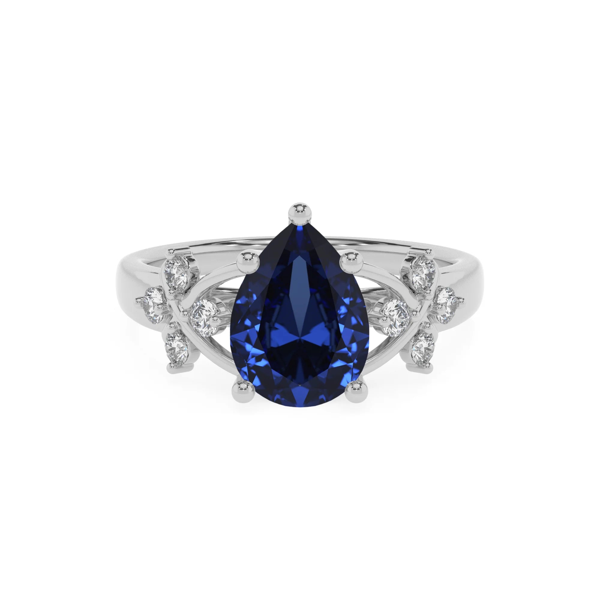 lab grown blue-sapphire pear solitaire rings in sterling silver