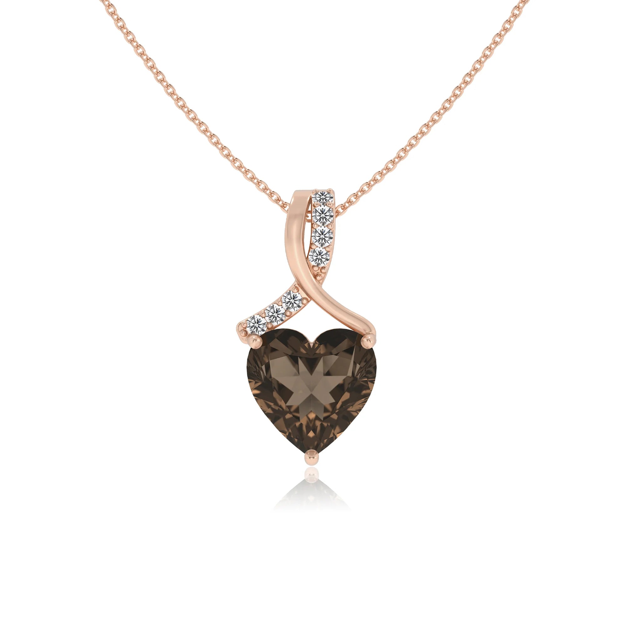 natural smoky-quartz heart solitaire necklaces in rose gold