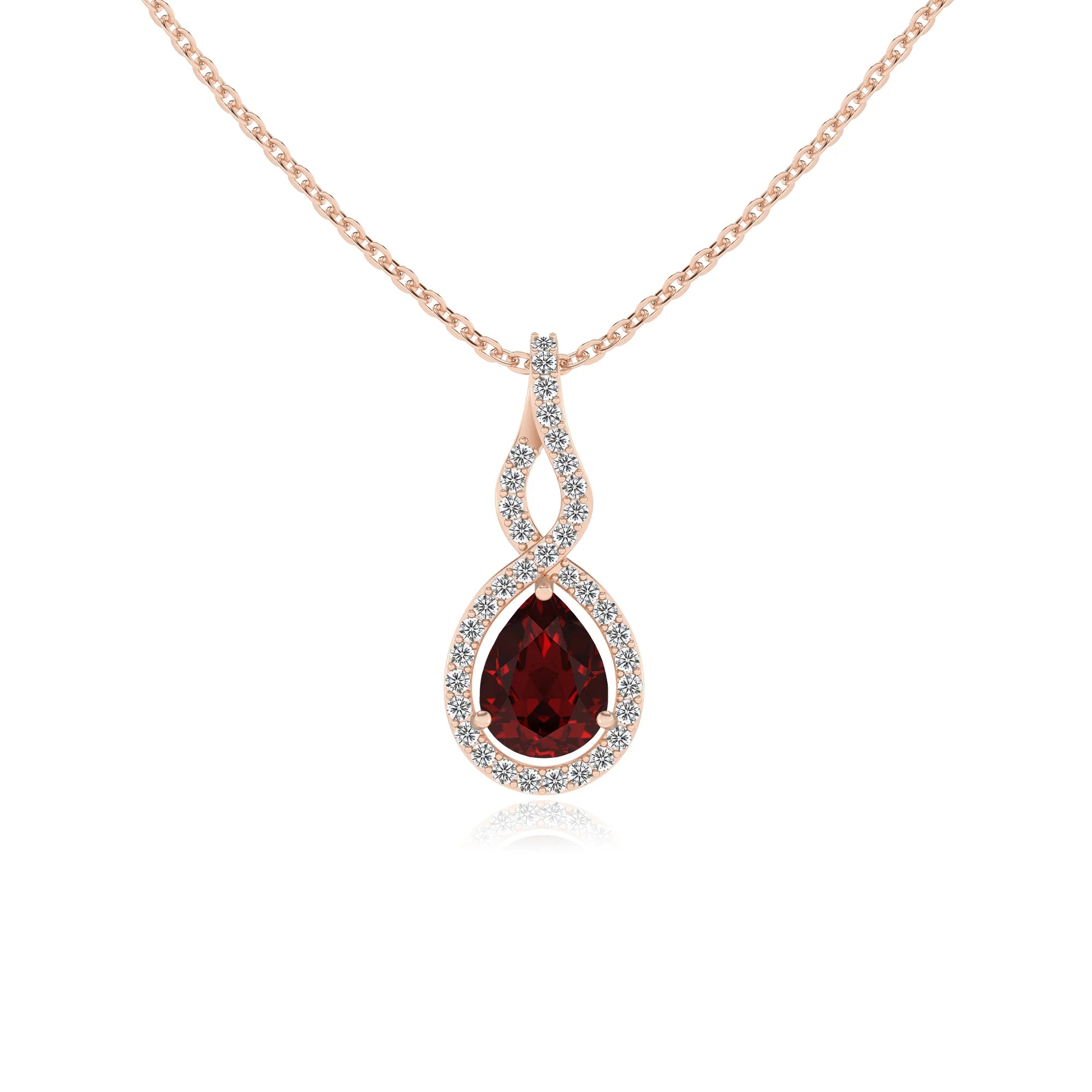 natural garnet pear necklaces in rose gold