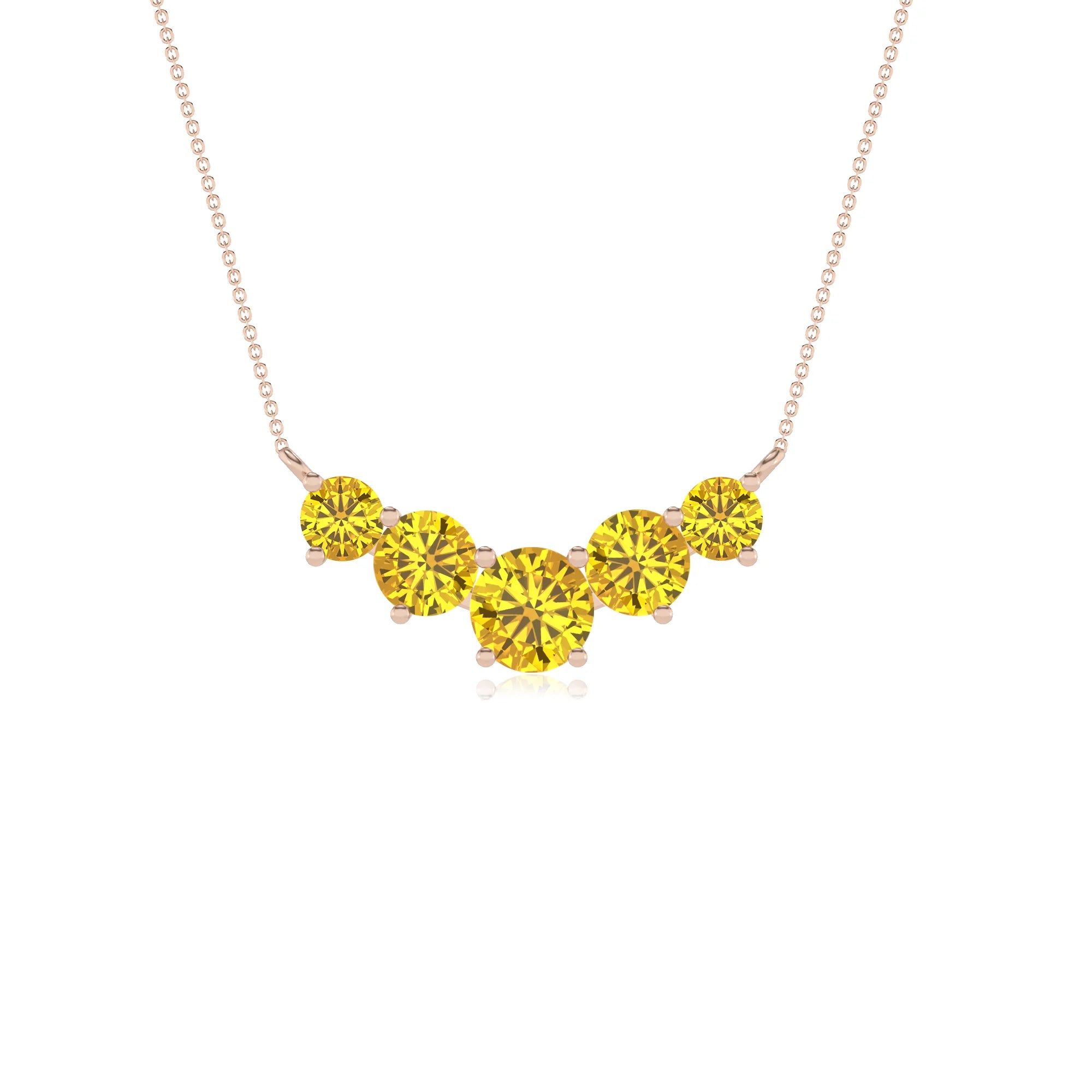 lab grown yellow-sapphire round bar necklaces in rose gold