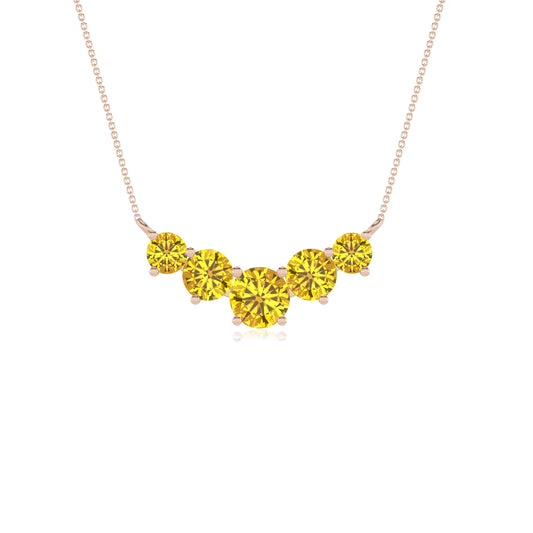 lab grown yellow-sapphire round bar necklaces in rose gold