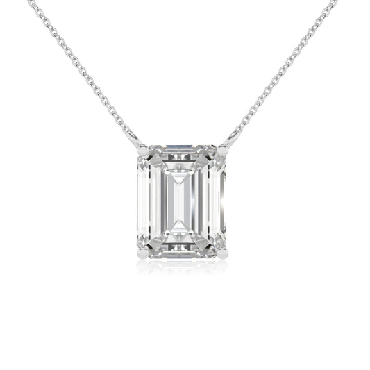 lab grown moissanite emerald cut solitaire necklaces in white gold