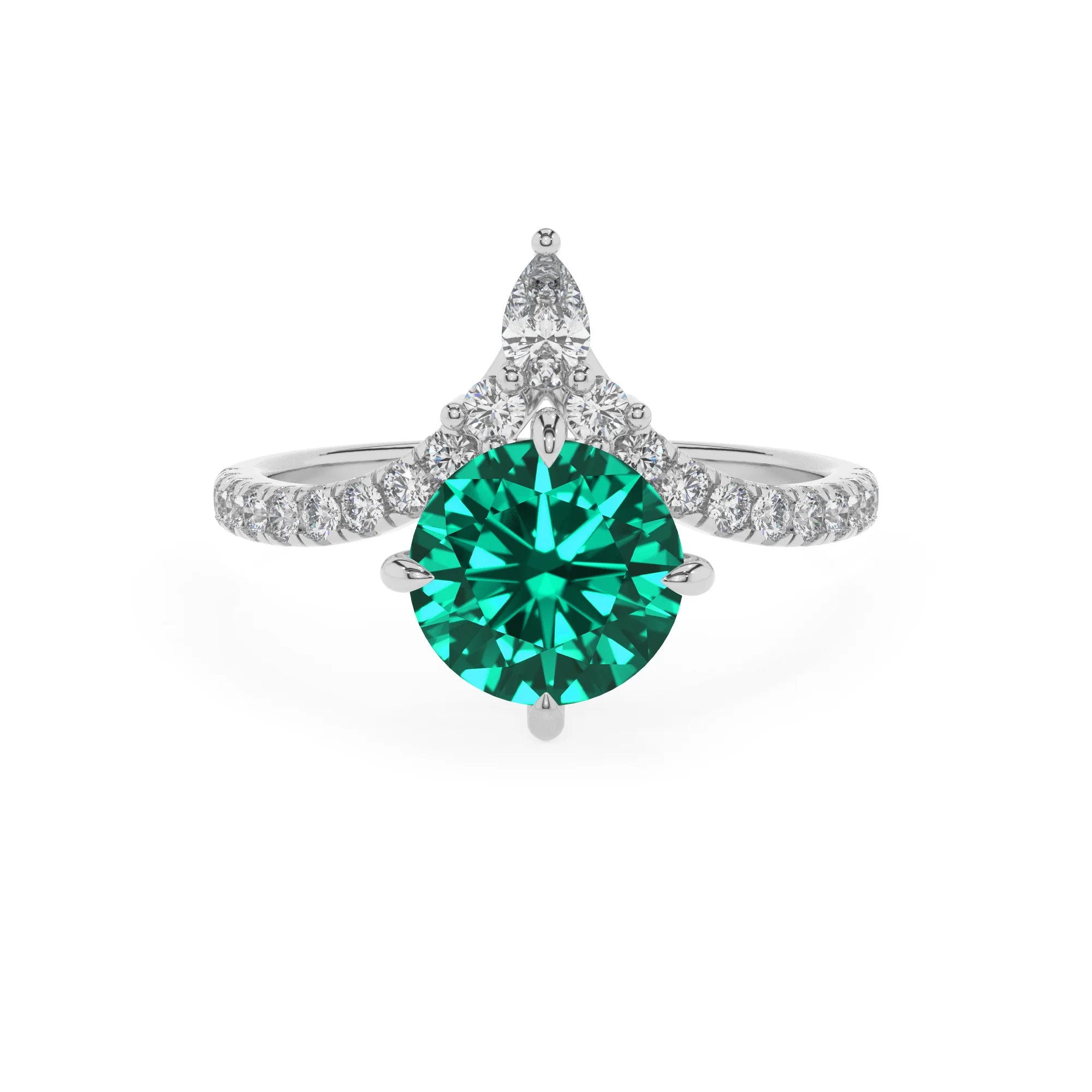 lab grown emerald round solitaire rings in sterling silver