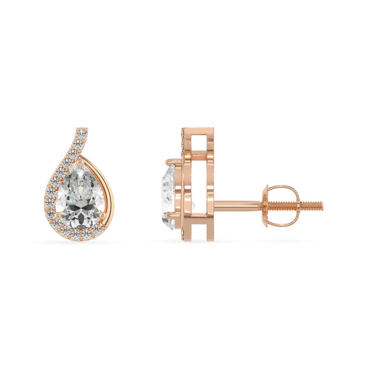 lab grown moissanite pear stud earrings in rose gold