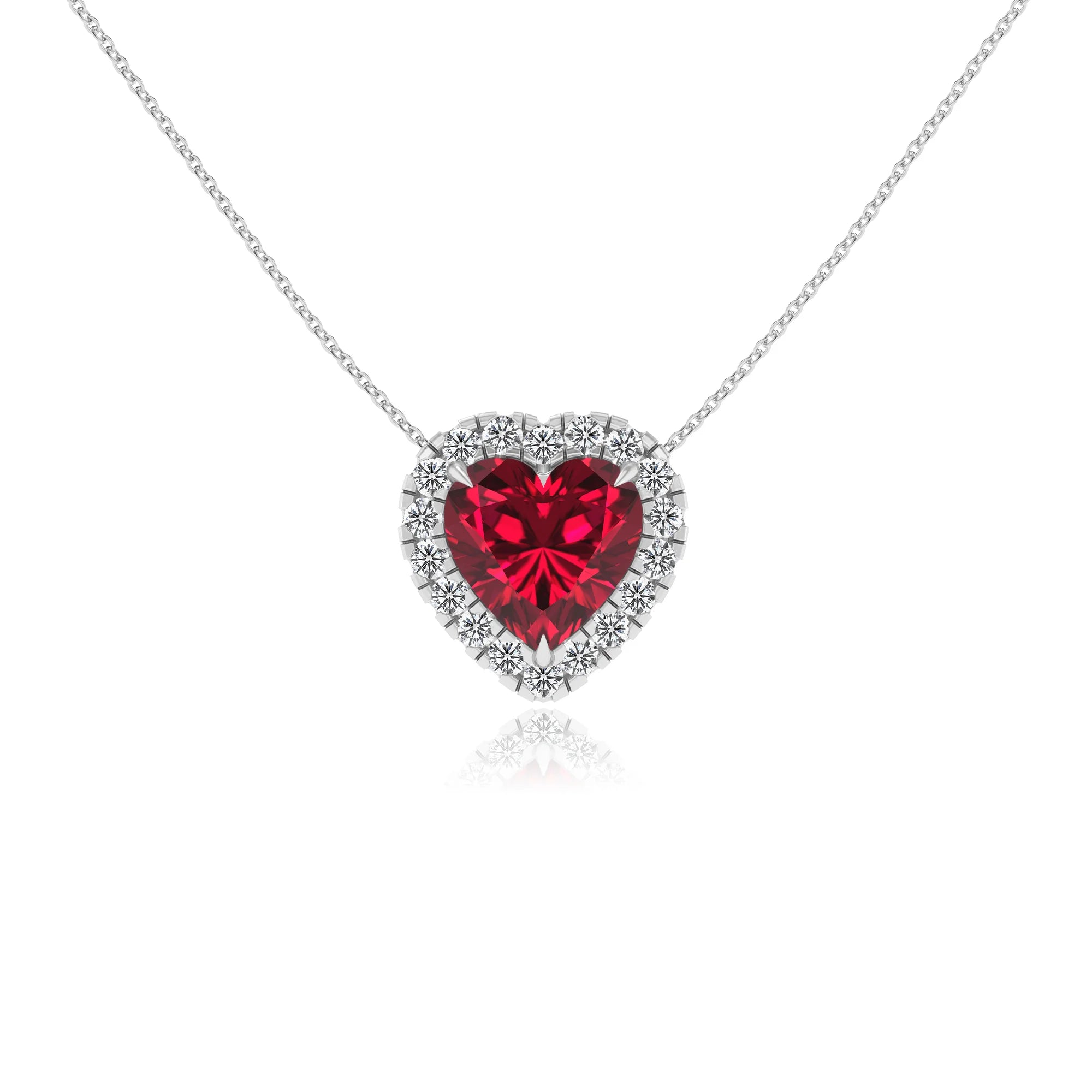 lab grown ruby heart solitaire necklaces in sterling silver