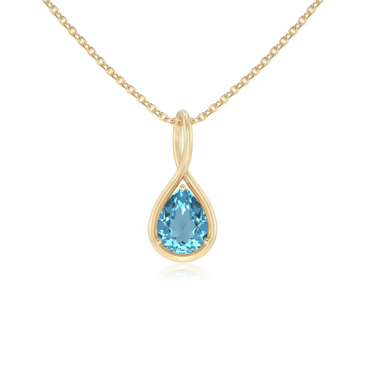 natural swiss-blue-topaz pear solitaire necklaces in yellow gold