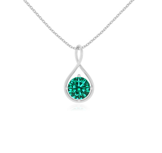 lab grown emerald round solitaire necklaces in platinum