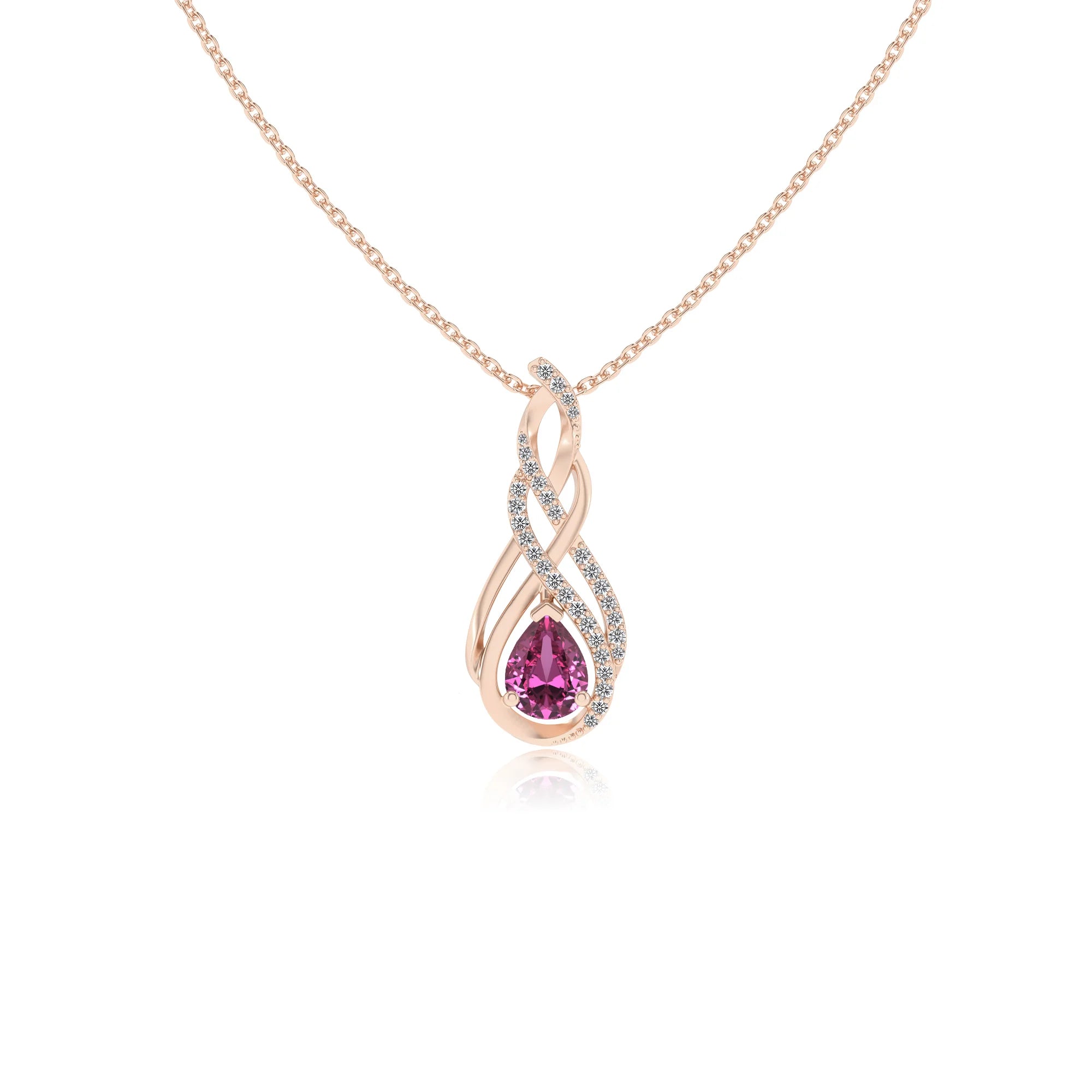 lab grown pink-sapphire pear solitaire necklaces in rose gold