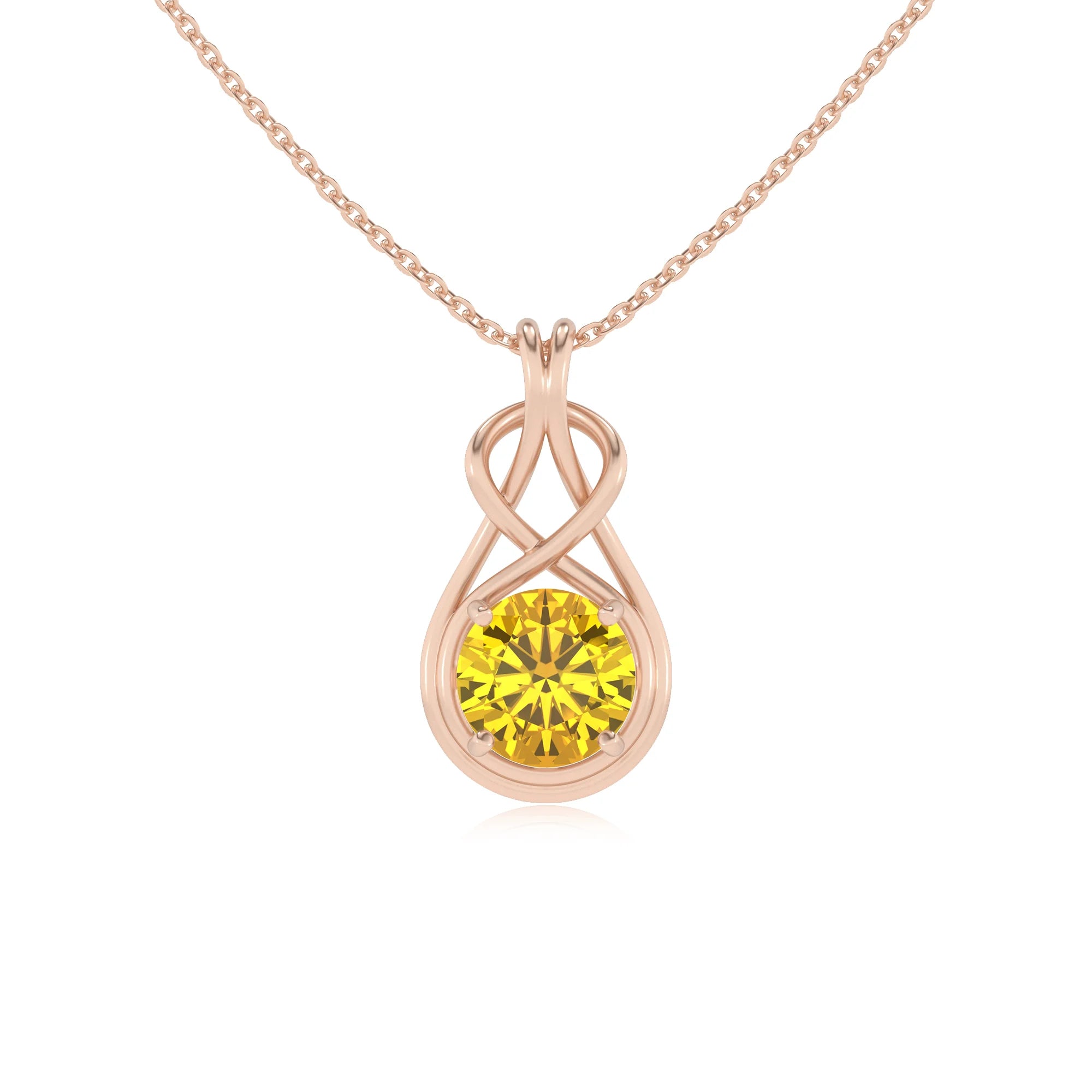 lab grown yellow-sapphire round solitaire necklaces in rose gold