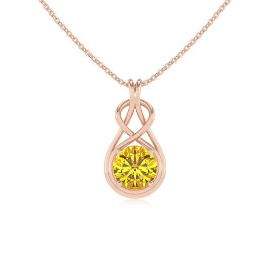 lab grown yellow-sapphire round solitaire necklaces in rose gold