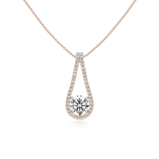 lab grown moissanite round solitaire v-bale necklaces in rose gold