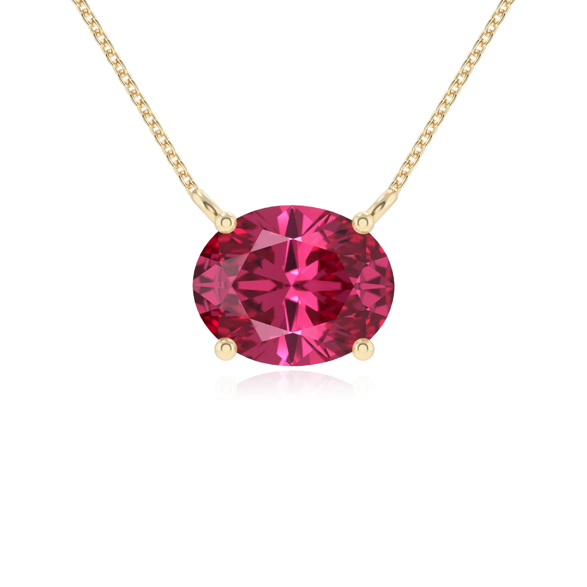 lab grown pink-tourmaline oval solitaire necklaces in yellow gold