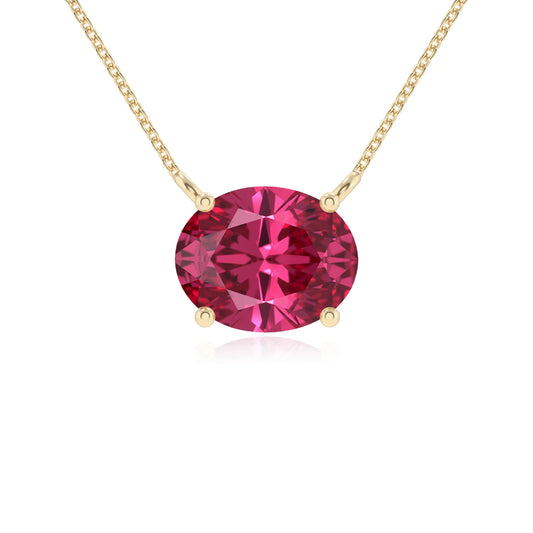 lab grown pink-tourmaline oval solitaire necklaces in yellow gold