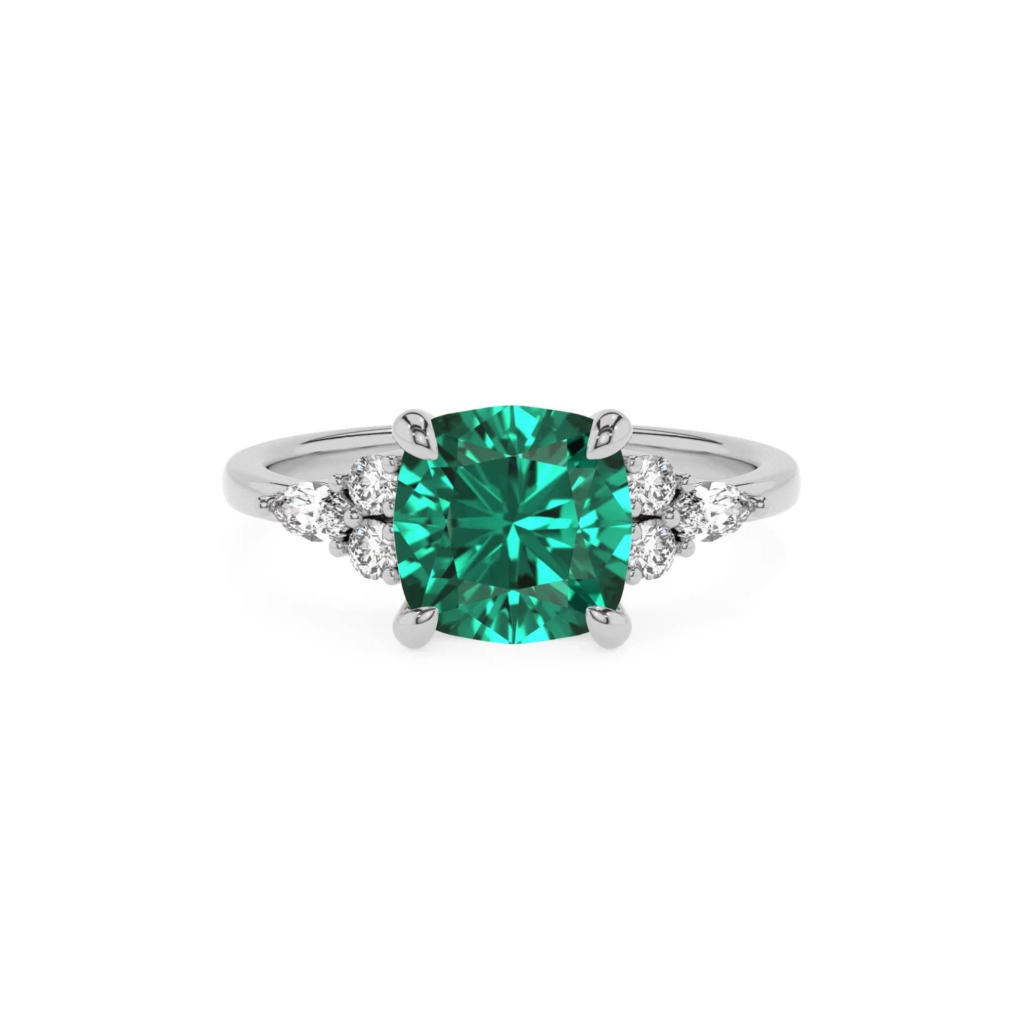 lab grown emerald cushion solitaire rings in platinum