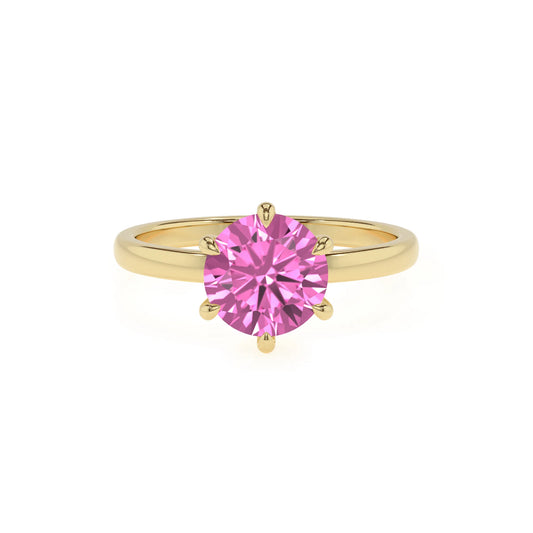 lab grown pink-sapphire round solitaire rings in yellow gold